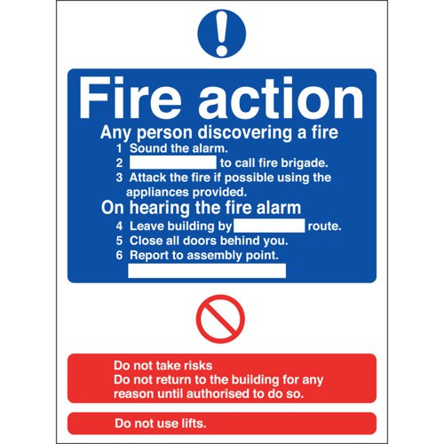Fire+Action+Sign+Rigid%2C+15cm+x+20cm