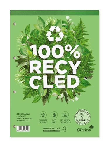 Silvine Premium A4 Refill Pad Recycled Ruled 120 Pages Green (Pack 5)