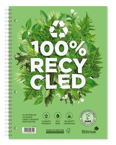 Silvine+Premium+Recycled+A4%2B+Wirebound+Card+Cover+Notebook+Ruled+120+Pages+Green+%28Pack+5%29+-+R102