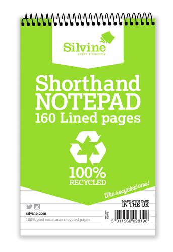 Silvine+Recycled+125x200mm+Wirebound+Card+Cover+Reporters+Shorthand+Notebook+Ruled+160+Pages+Green+%28Pack+12%29+-+RE160