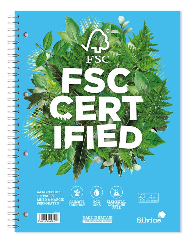 Silvine Premium FSC A4 Wirebound Card Cover Notebook Ruled 160 Pages Blue (Pack 5)