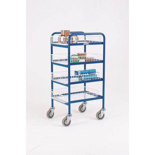 Steel shelf trolley with wire trays Steel shelf trolley with wire trays