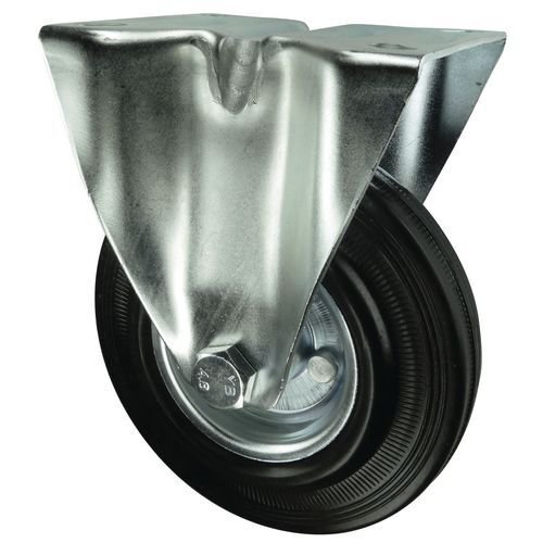Pressed steel centre, rubber tyred wheel, plate fixing - fixed Pressed steel centre, rubber tyred wheel, plate fixing - fixed