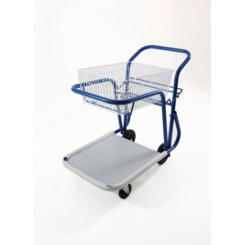 Premium large mailroom trolleys with tilting basket with 1 basket, 1 platform Premium large mailroom trolleys with tilting basket with 1 basket, 1 platform