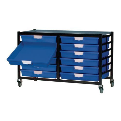 Premium mobile tray storage racks, Low level - A4 size trays with shallow trays - Choice of one or two column Premium mobile tray storage racks, Low level - A4 size trays with shallow trays - Choice of one or two column