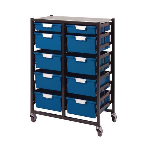 Premium mobile tray storage racks - A4 size trays 4 deep trays and one shallow per column in two or three column units Premium mobile tray storage racks - A4 size trays 4 deep trays and one shallow per column in two or three column units