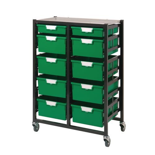 Premium mobile tray storage racks - A4 size trays 4 deep trays and one shallow per column in two or three column units Premium mobile tray storage racks - A4 size trays 4 deep trays and one shallow per column in two or three column units