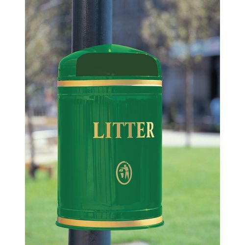 Victorian style steel post & wall mounted hooded top litter bin post mounted Victorian style steel post & wall mounted hooded top litter bin post mounted