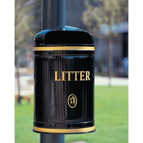 Victorian style steel post & wall mounted hooded top litter bin wall mounted Victorian style steel post & wall mounted hooded top litter bin wall mounted
