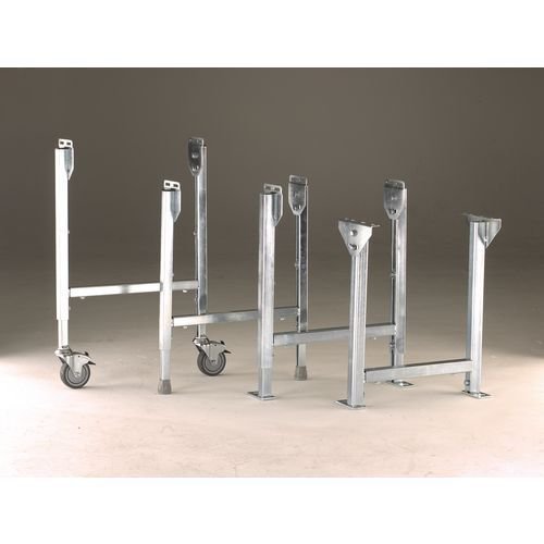 Gravity fed conveyor track stands with 'T' plate feet Gravity fed conveyor track stands with 'T' plate feet