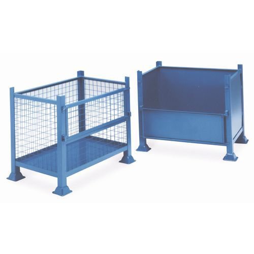 Steel box pallets with half drop side - Mesh sides Steel box pallets with half drop side - Mesh sides