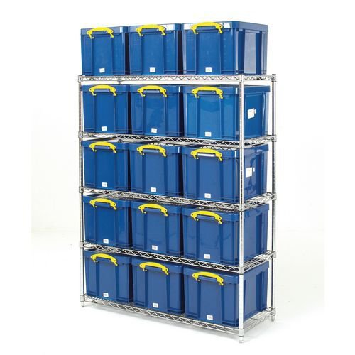 Really Useful Box® wire-shelf archive storage with containers - Complete with 15 opaque boxes Really Useful Box® wire-shelf archive storage with containers - Complete with 15 opaque boxes