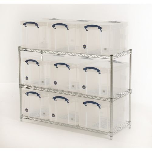 Really Useful Box® wire-shelf archive storage with containers - Complete with 9 clear boxes Really Useful Box® wire-shelf archive storage with containers - Complete with 9 clear boxes