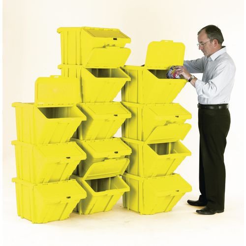 Large storage bins with hinged lids Large storage bins with hinged lids