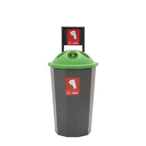 Colour coded recycling bins, green cup bank Colour coded recycling bins, green cup bank