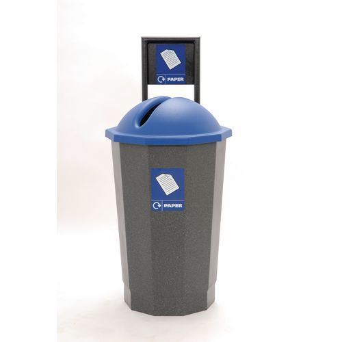 Colour coded recycling bins, blue paper bank Colour coded recycling bins, blue paper bank