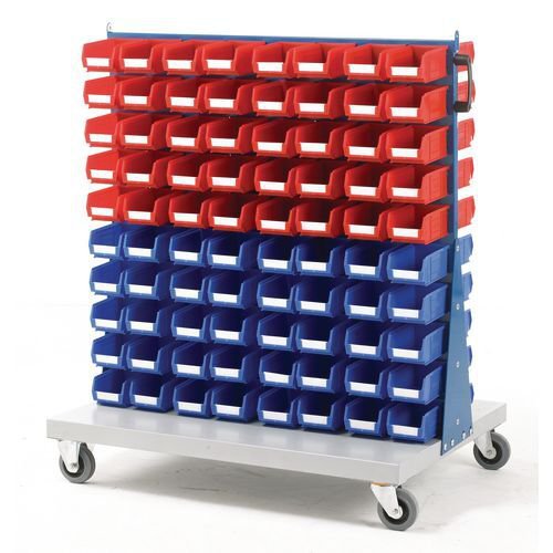 Louvre panel trolleys with small parts bins - Complete with containers Double sided Louvre panel trolleys with small parts bins - Complete with containers Double sided