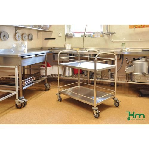 Konga stainless steel shelf trolley with side rails and 2 shelves Konga stainless steel shelf trolley with side rails and 2 shelves