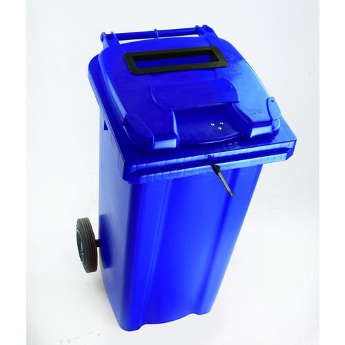 Two wheeled bins with special apertures - Confidential waste 2 wheeled bins with slot and standard lid lock Two wheeled bins with special apertures - Confidential waste 2 wheeled bins with slot and standard lid lock