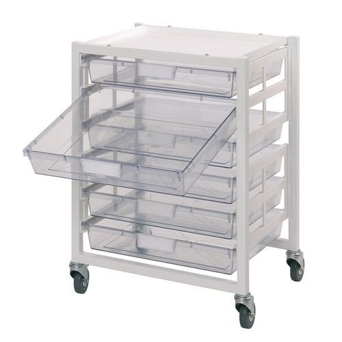 Premium white racks with transparent trays - Mobile A3 racks Premium white racks with transparent trays - Mobile A3 racks