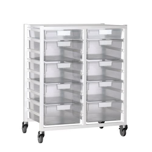 Premium white racks with transparent trays - Mid height mobile A4 racks Premium white racks with transparent trays - Mid height mobile A4 racks