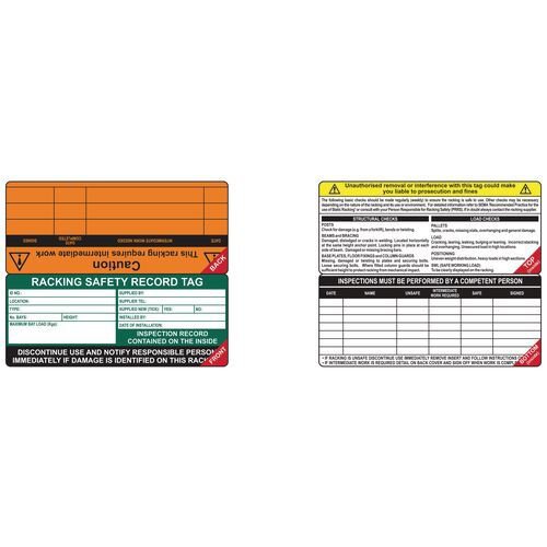 Racking safety management tags Racking safety management tags