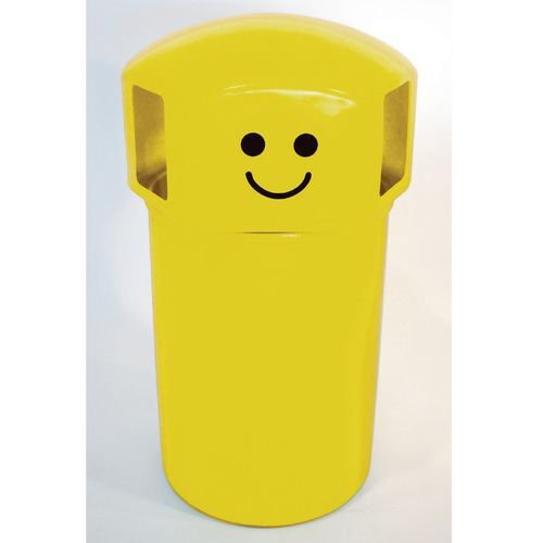145L Hooded top litter bin with smiley face logo - Yellow 145L Hooded top litter bin with smiley face logo - Yellow