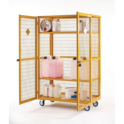 COSHH hazardous Boxwell® mesh sided shelf trucks, with security doors COSHH hazardous Boxwell® mesh sided shelf trucks, with security doors