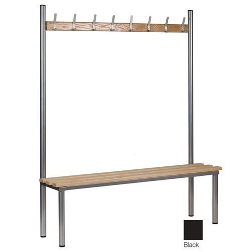 Club solo changing room bench, black 1500mm wide x 400mm deep with 7 hooks Club solo changing room bench, black 1500mm wide x 400mm deep with 7 hooks