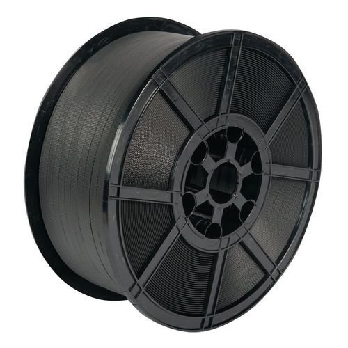 Polypropylene strapping, 12mm x 2000m, hand strap, black Polypropylene strapping, 12mm x 2000m, hand strap, black