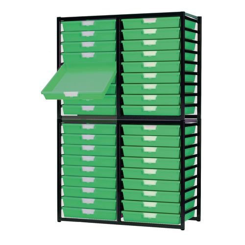 Premium static tray storage racks, with 36 green A3 size trays Premium static tray storage racks, with 36 green A3 size trays