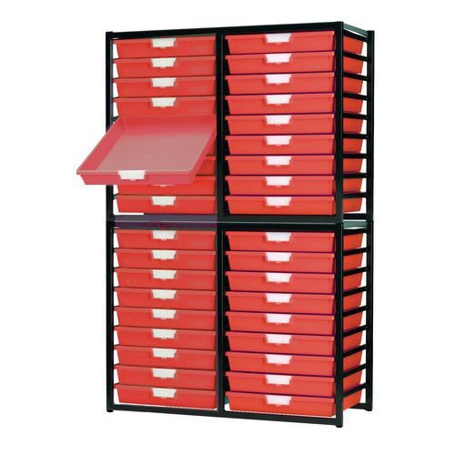 Premium static tray storage racks, with 36 red A3 size trays Premium static tray storage racks, with 36 red A3 size trays