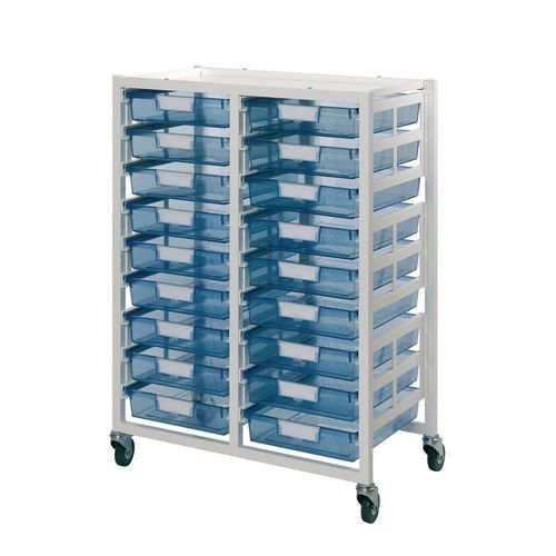 Premium white racks with transparent trays - Mid height mobile A4 racks Premium white racks with transparent trays - Mid height mobile A4 racks