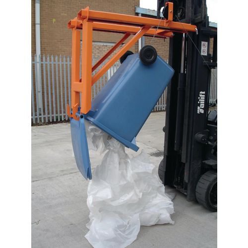 Forklift truck mounted wheelie bin tipper Forklift truck mounted wheelie bin tipper