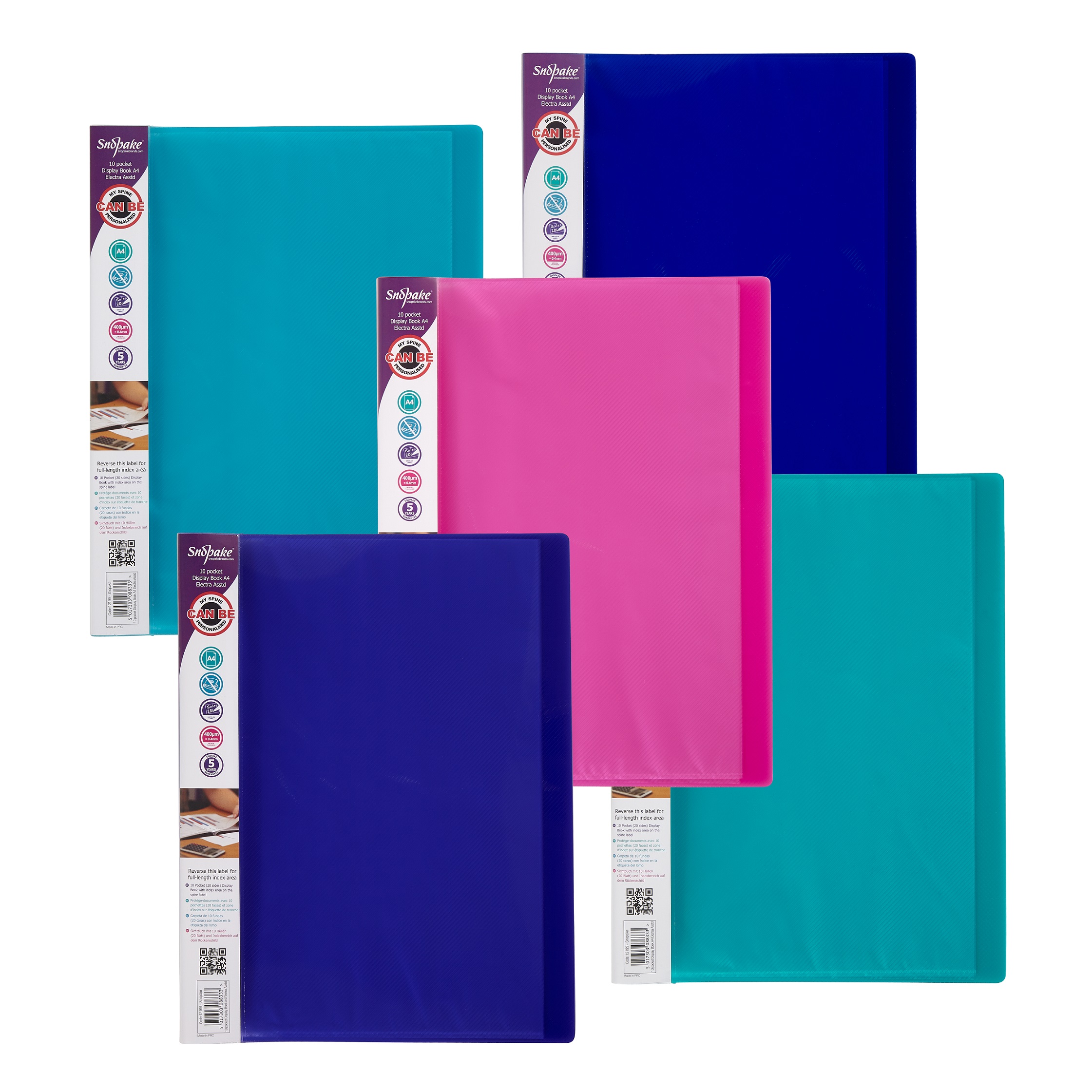 Snopake A4 Display Book 10 Pocket Electra Assorted Colours (Pack 10)