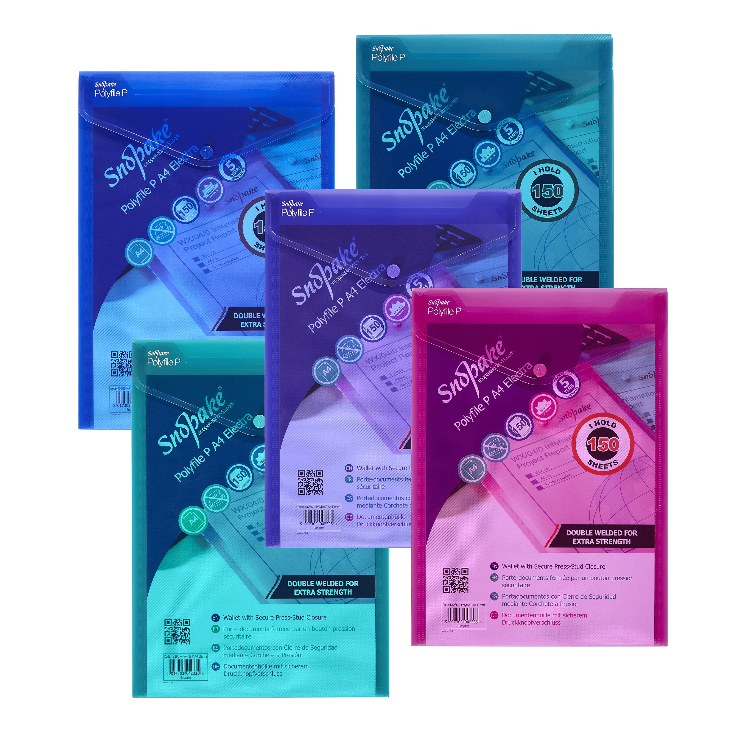 POLYFILE P A4 ELECTRA ASSORTED- 5 FILES