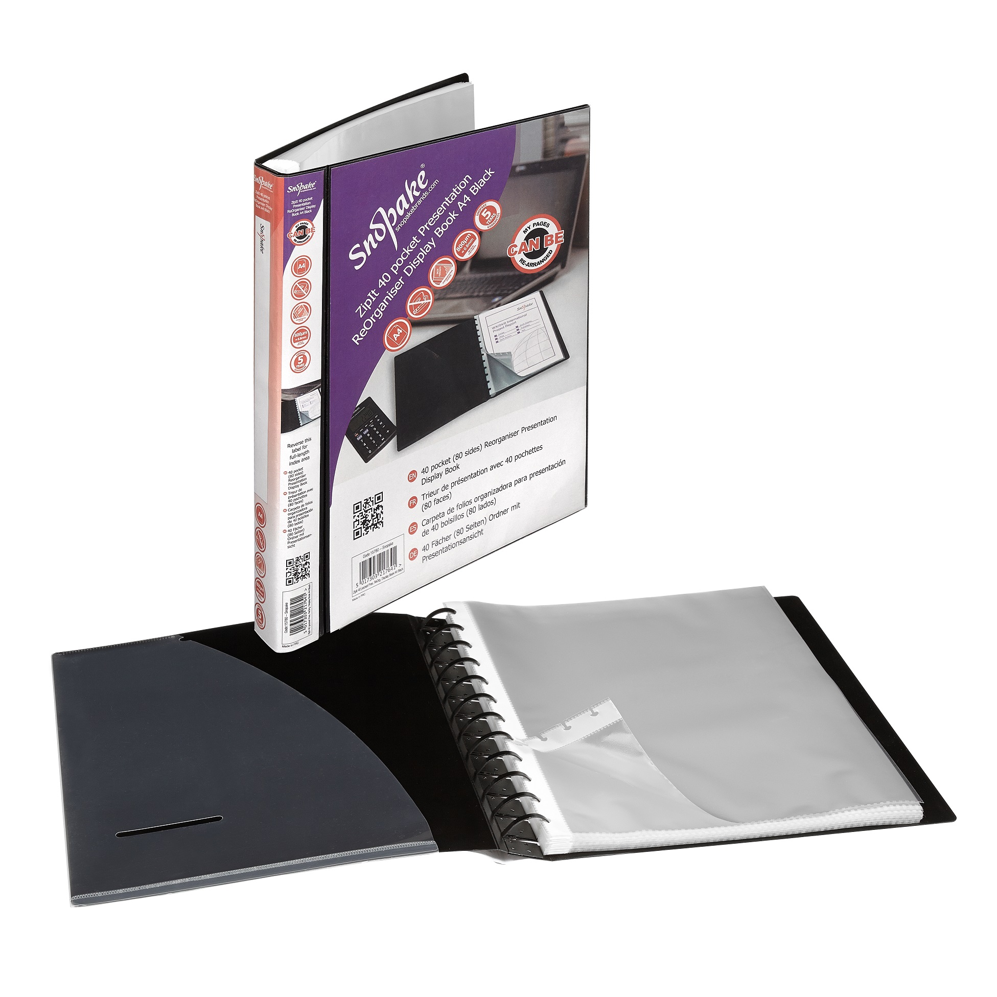 Snopake ReOrganiser A4 Display Book 40 Pocket Black