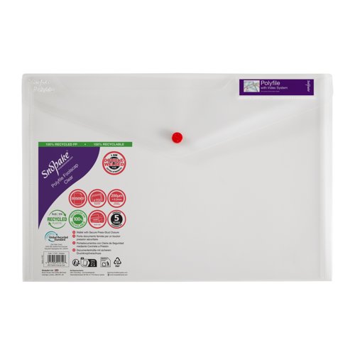 Snopake+Polyfile+Wallet+File+Polypropylene+Foolscap+Clear+%28Pack+5%29+-+11154X