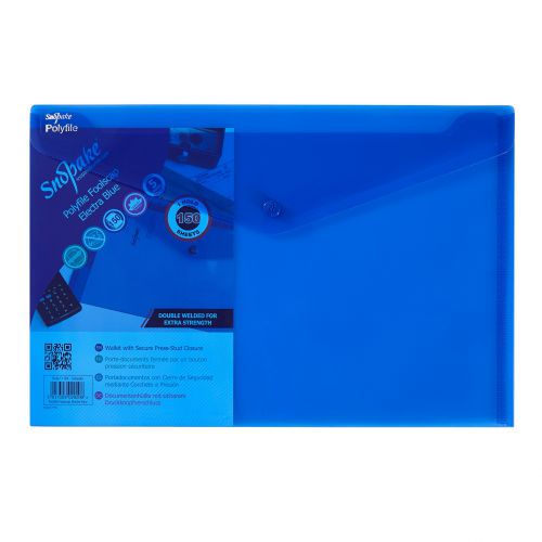 Snopake Polyfile Wallet File Polypropylene Foolscap Electra Blue (Pack 5) - 11164