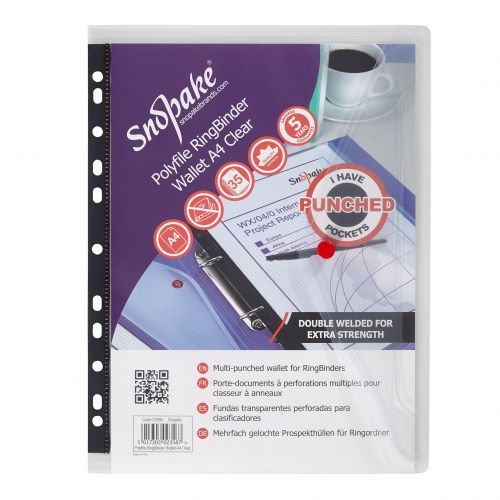 Snopake Polyfile Ring Binder Wallet Polypropylene A4 Clear Ref 12566 [Pack 5]