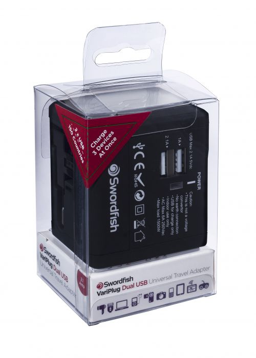 Swordfish VariPlug Dual USB Universal Travel Adapter Black