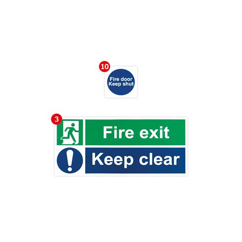 Fire Safety Signage Pack, Self Adhesive Vinyl, Medium PPE & Workwear