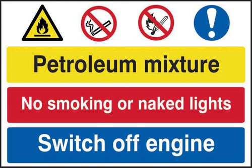 Petroleum+Mixture+No+Smoking+Switch+Off+Engine%E2%80%99+Sign%3B+Self-Adhesive+Semi-Rigid+PVC+%28600mm+x+400mm%29