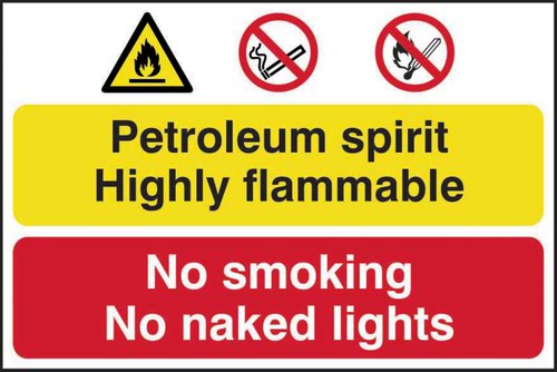 Petroleum+Spirit+No+Smoking+Or+Naked+Lights%E2%80%99+Sign%3B+Self-Adhesive+Semi-Rigid+PVC+%28600mm+x+400mm%29