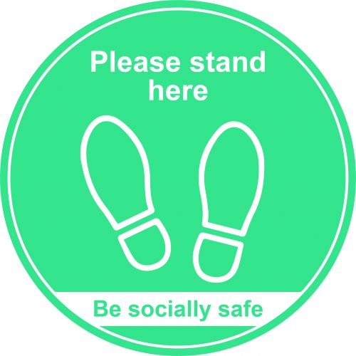 Turquoise Social Distancing Floor Graphic - Please Stand Here (400mm dia.)