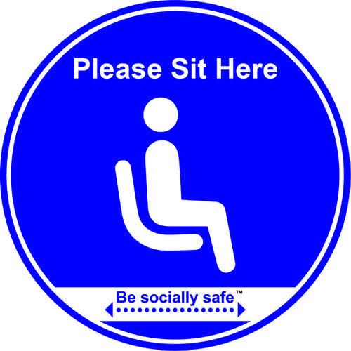Sit here Soc.Dist Wall Sign 5pk Blue