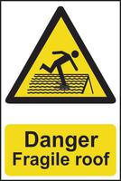 Self Adhesive Semi-Rigid Danger Fragile Roof Sign (200 x 300mm). Easy to fix; peel off the backing and apply.