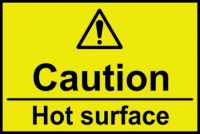 Self-adhesive vinyl Caution Hot Surface sign (75 x 50mm). Easy to use; simply peel off the backing and apply to a clean dry surface.