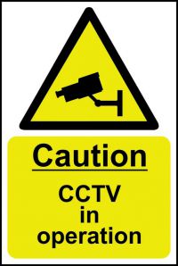 Caution CCTV In Operation sign (200 x 300mm). Manufactured from strong rigid PVC and is non-adhesive; 0.8mm thick.