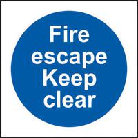 Fire Escape Keep Clear sign (200 x 300mm). Manufactured from strong rigid PVC and is non-adhesive; 0.8mm thick.